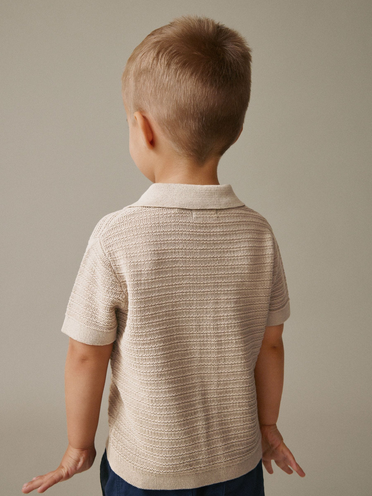 Neutral Revere Collar Short Sleeve Knitted Polo Shirt (3mths-7yrs)