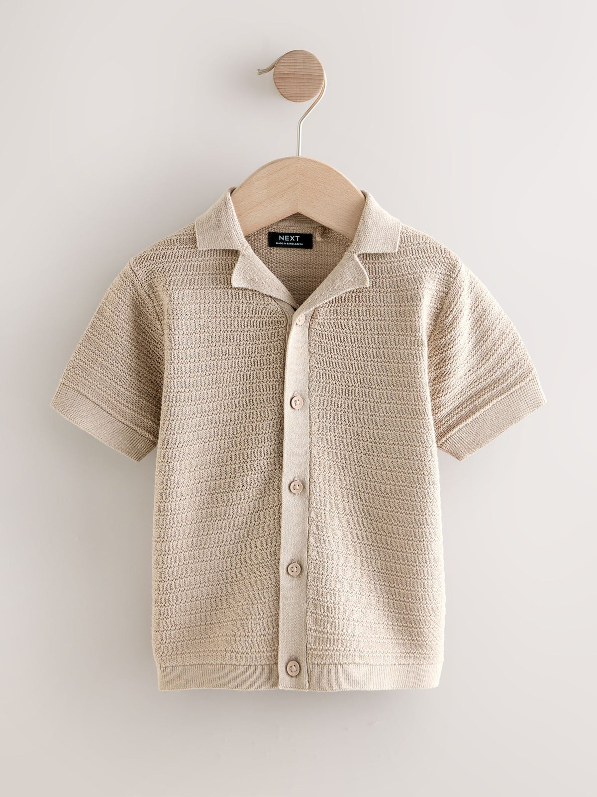 Neutral Revere Collar Short Sleeve Knitted Polo Shirt (3mths-7yrs)