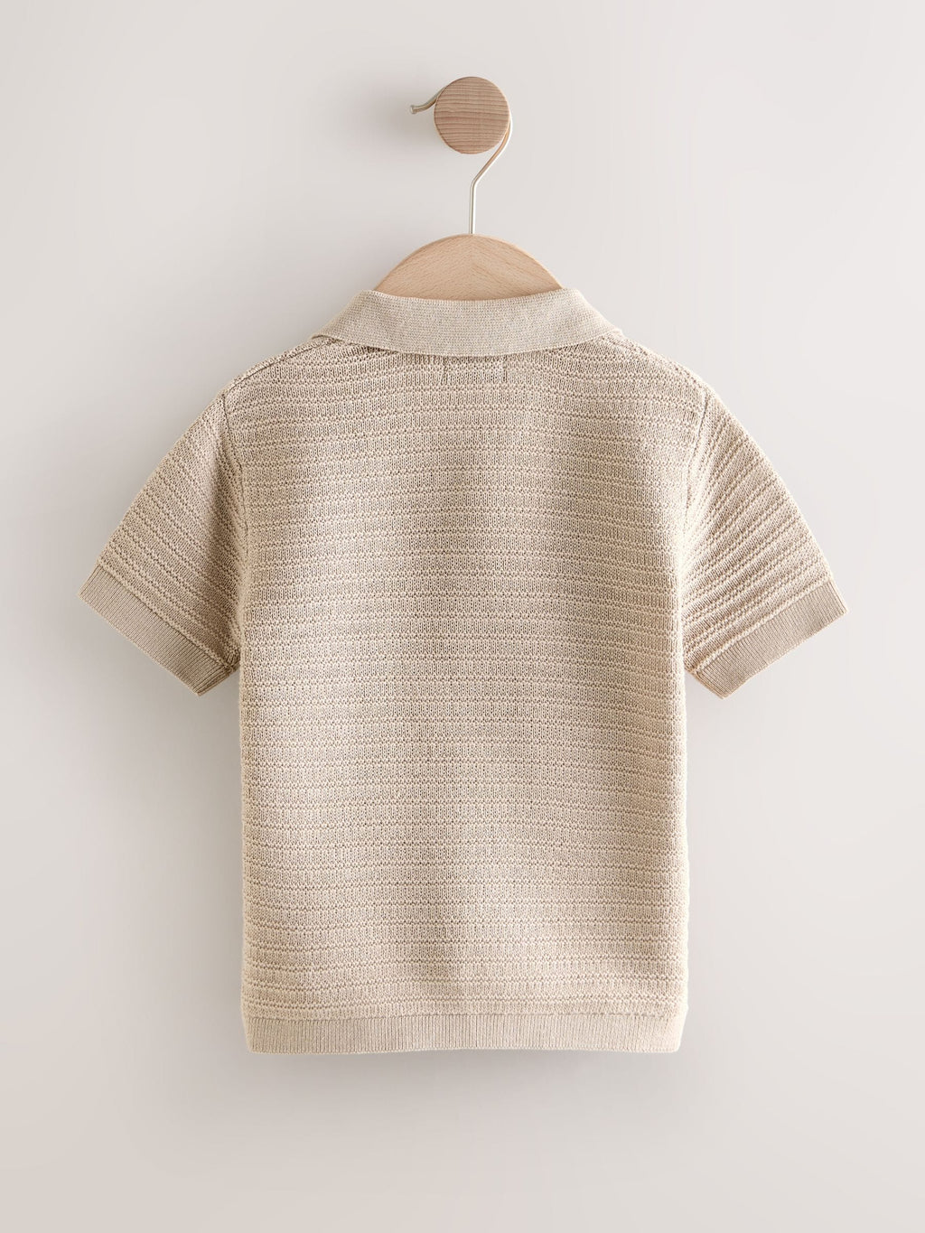 Neutral Revere Collar Short Sleeve Knitted Polo Shirt (3mths-7yrs)