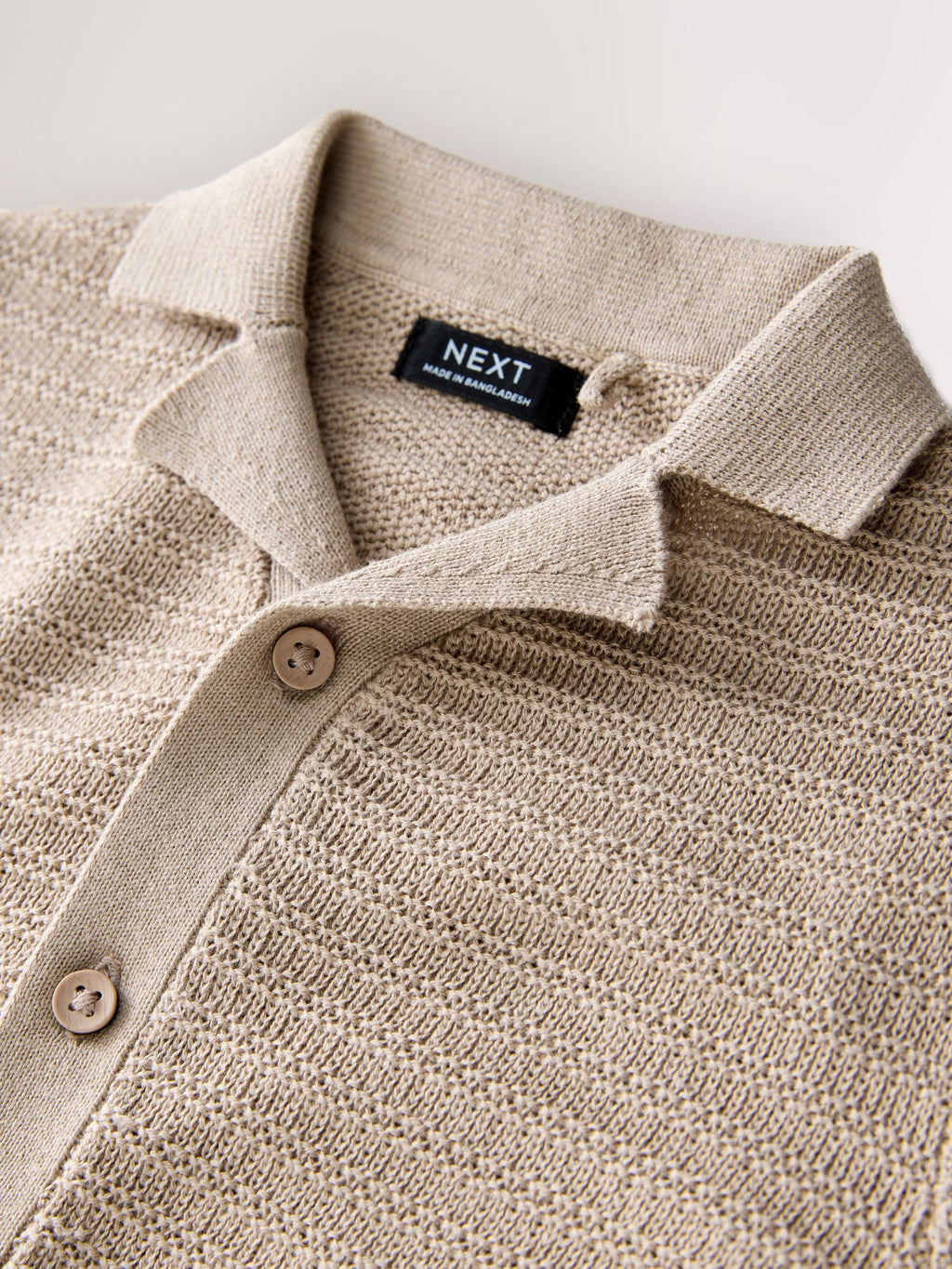 Neutral Revere Collar Short Sleeve Knitted Polo Shirt (3mths-7yrs)