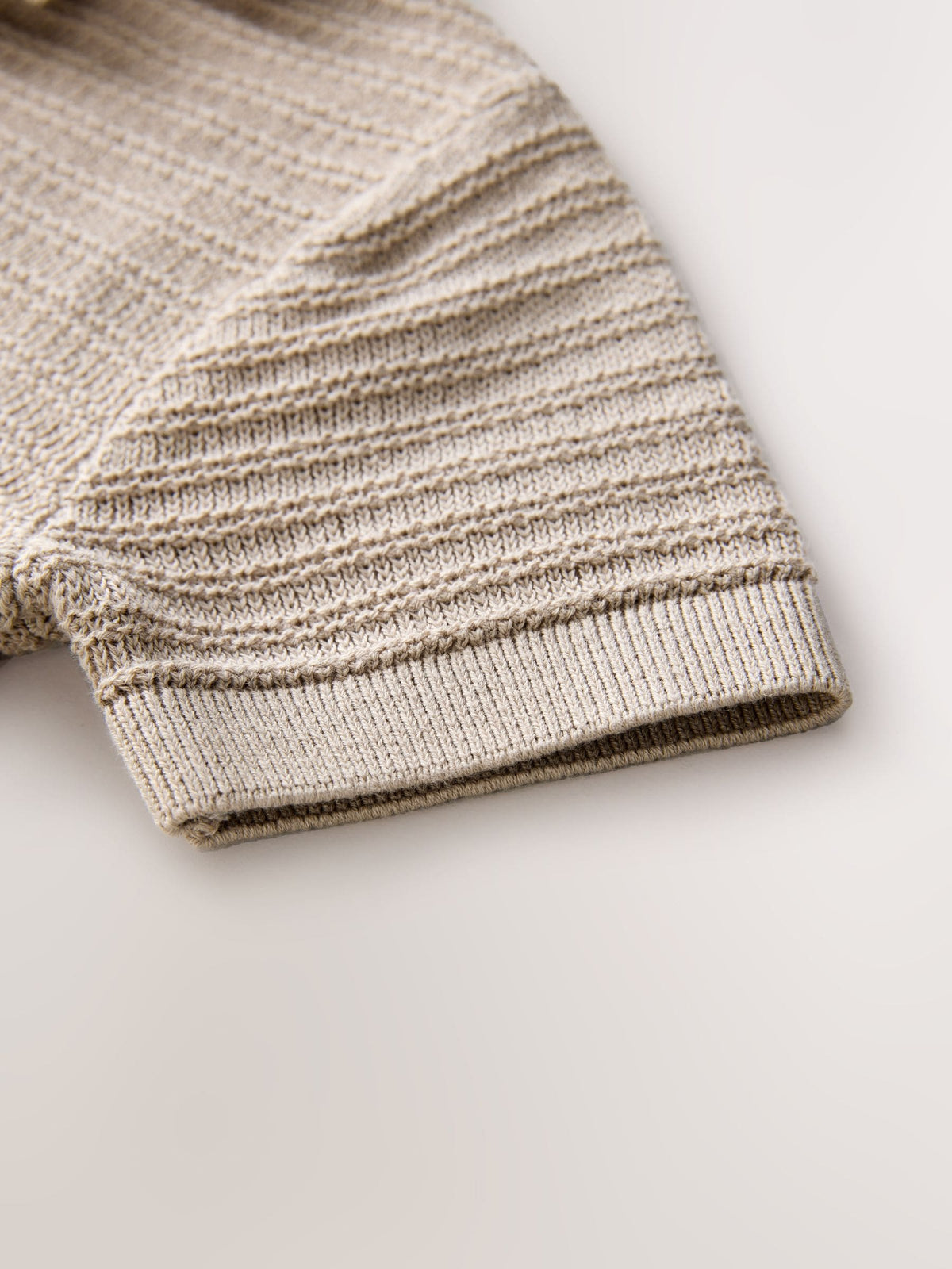 Neutral Revere Collar Short Sleeve Knitted Polo Shirt (3mths-7yrs)