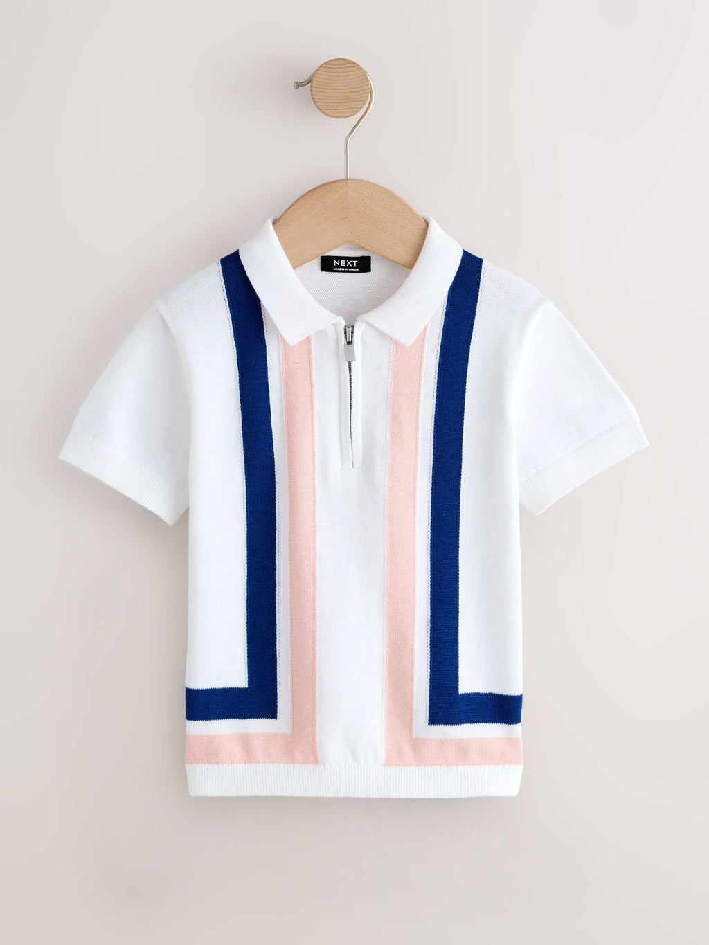 White 100% Cotton Knitted Zip Neck Polo Shirt (3mths-7yrs)