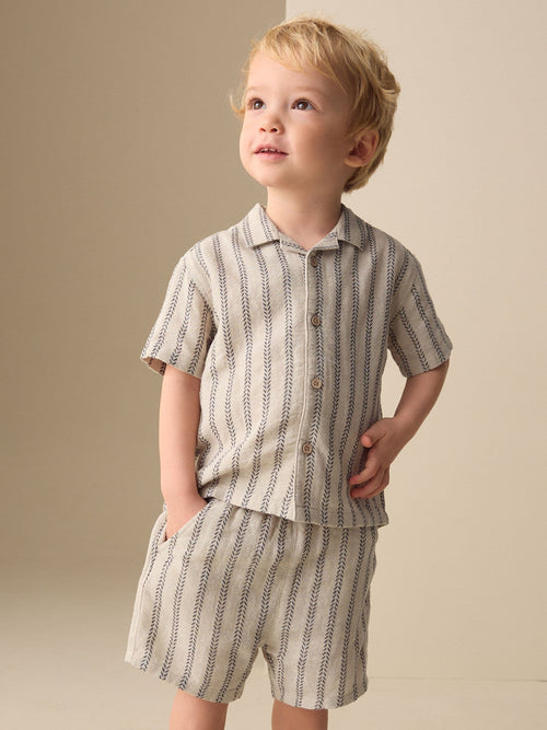 Ecru Short Sleeve Textured Stripe Shirt and Shorts Set (3mths-10yrs)