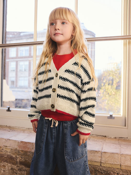 Mono Stripe V-Neck Stitch Cardigan (3-16yrs)
