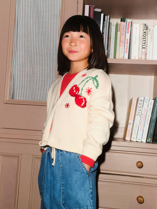 Ecru Cherry Graphic Cardigan (3-16yrs)