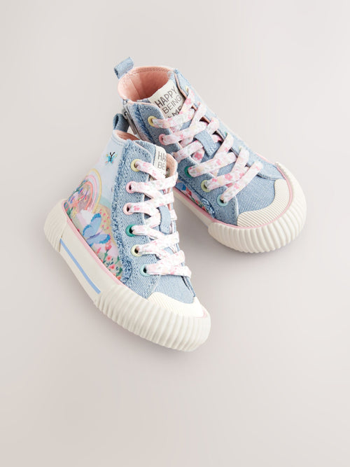 Denim Blue Rainbow Standard Fit (F) High Top Trainers