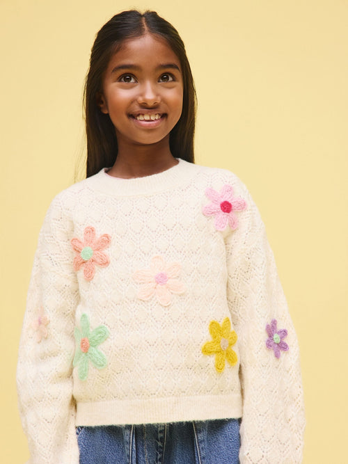 Ecru 3D Flower Embroidered Jumper (3-16yrs)