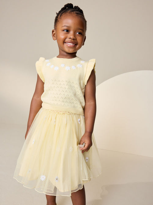 Yellow Knitted Top and Mesh Skirt Set (3mths-10yrs)