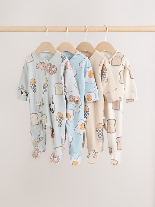 Neutral Brunch Two Way Zip Baby Sleepsuits 4 Pack (0mths-2yrs)