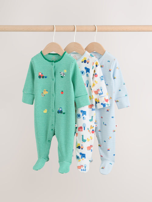 Multi Farm Baby Sleepsuits 3 Pack (0-2yrs)