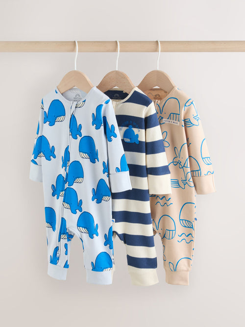 Blue Whale Two Way Zip Baby Sleepsuits 3 Pack (0mths-3yrs)