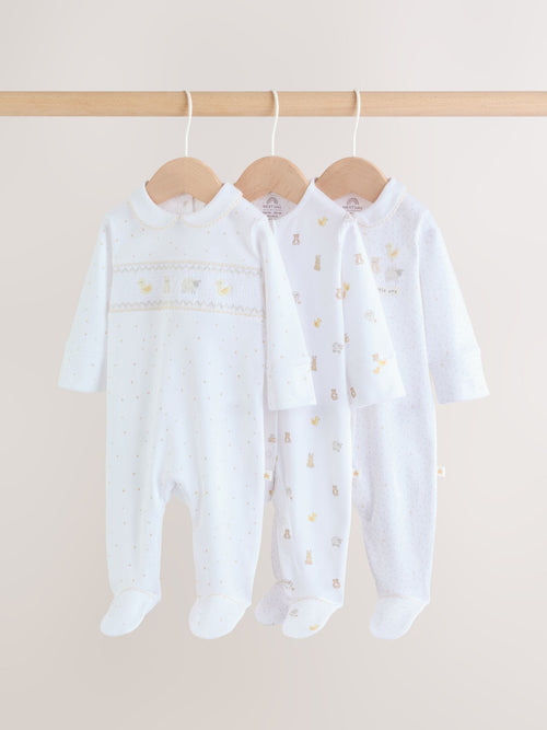 White Collar Baby Sleepsuits 3 Pack (0-2yrs)
