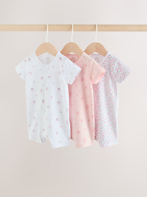 Pink Two Way Zip Baby Rompers 3 Pack (0mths-3yrs)