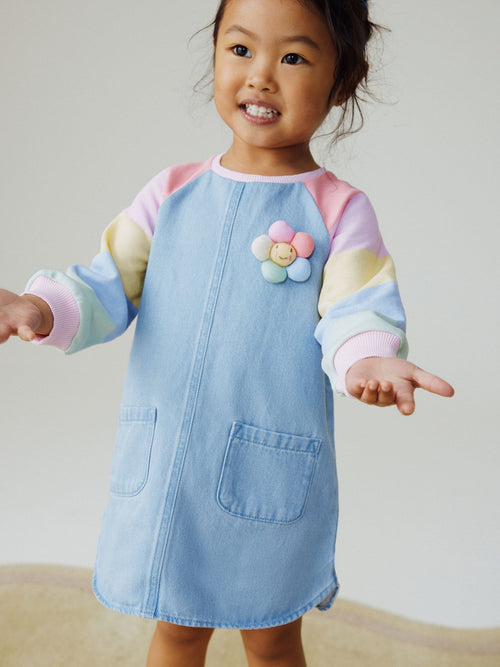 Pastel Rainbow Raglan Denim Dress (3mths-8yrs)