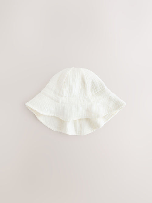 Ecru Woven Crinkle Baby Bucket Hat