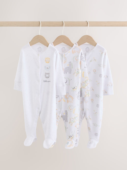 White Safari Baby Sleepsuits 3 Pack