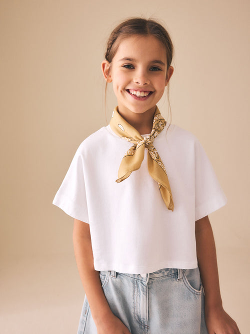 White Oversized Boxy Heavyweight Interlock T-Shirt (3-16yrs)