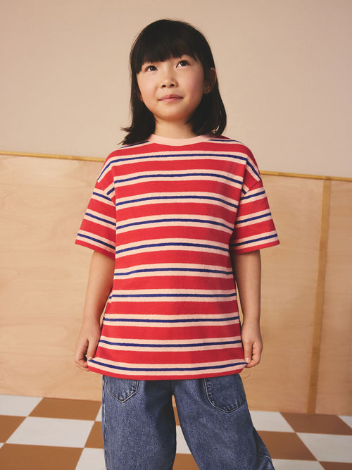 Red Stripe Textured Oversized T-Shirt (3-16yrs)
