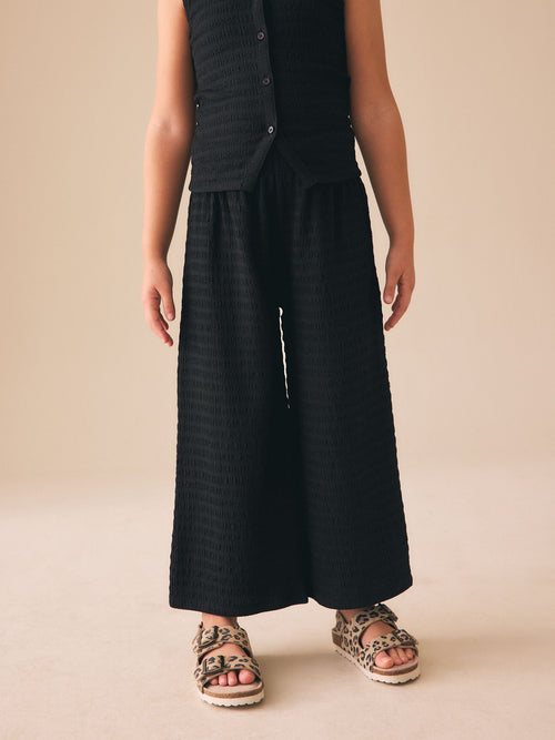 Black Textured Waistcoat Wide Leg Set (3-16yrs)
