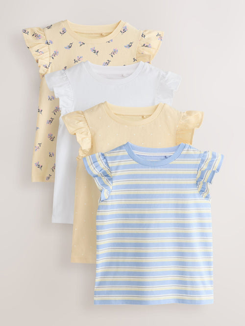 Yellow Ditsy Frill Sleeve T-Shirt 4 Pack (3-16yrs)