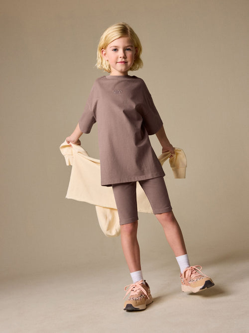Brown Studio Aura Oversized T-Shirt Cycling Shorts Set (3-16yrs)