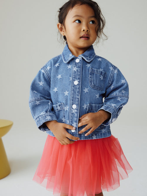 Dark Wash Star Jaquard Denim Jacket (3mths-7yrs)