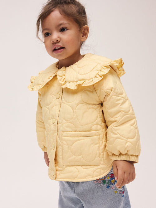 Lemon Yellow Shower Resistant Frill Collar Quilted Jacket (3mths-7yrs)