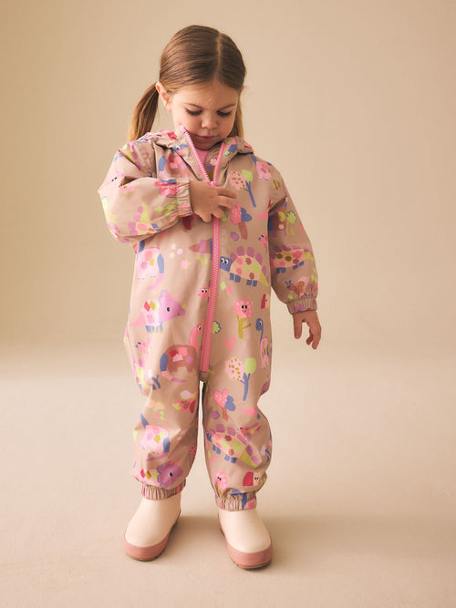 Neutral Dino with Spikes Waterproof Printed Puddlesuit (3mths-7yrs)