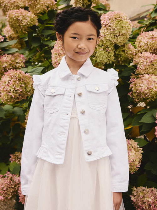White Frill Shoulder Denim Jacket (3-16yrs)