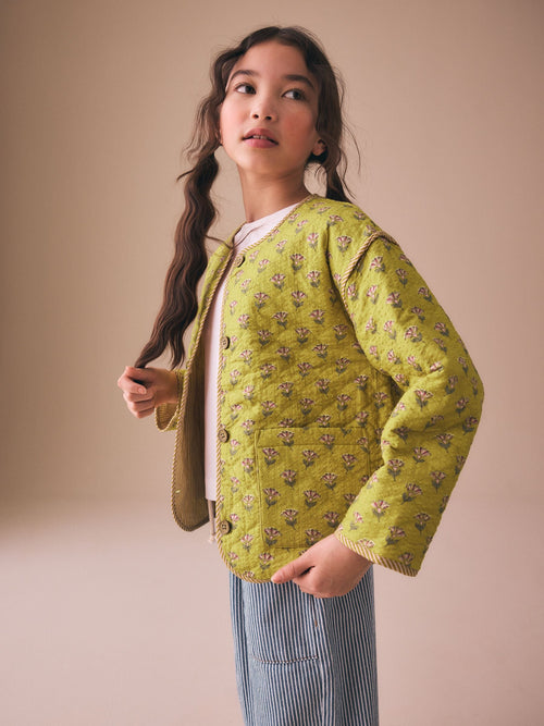 Olive Green Print Cotton Quilted Jacket (3-16yrs)