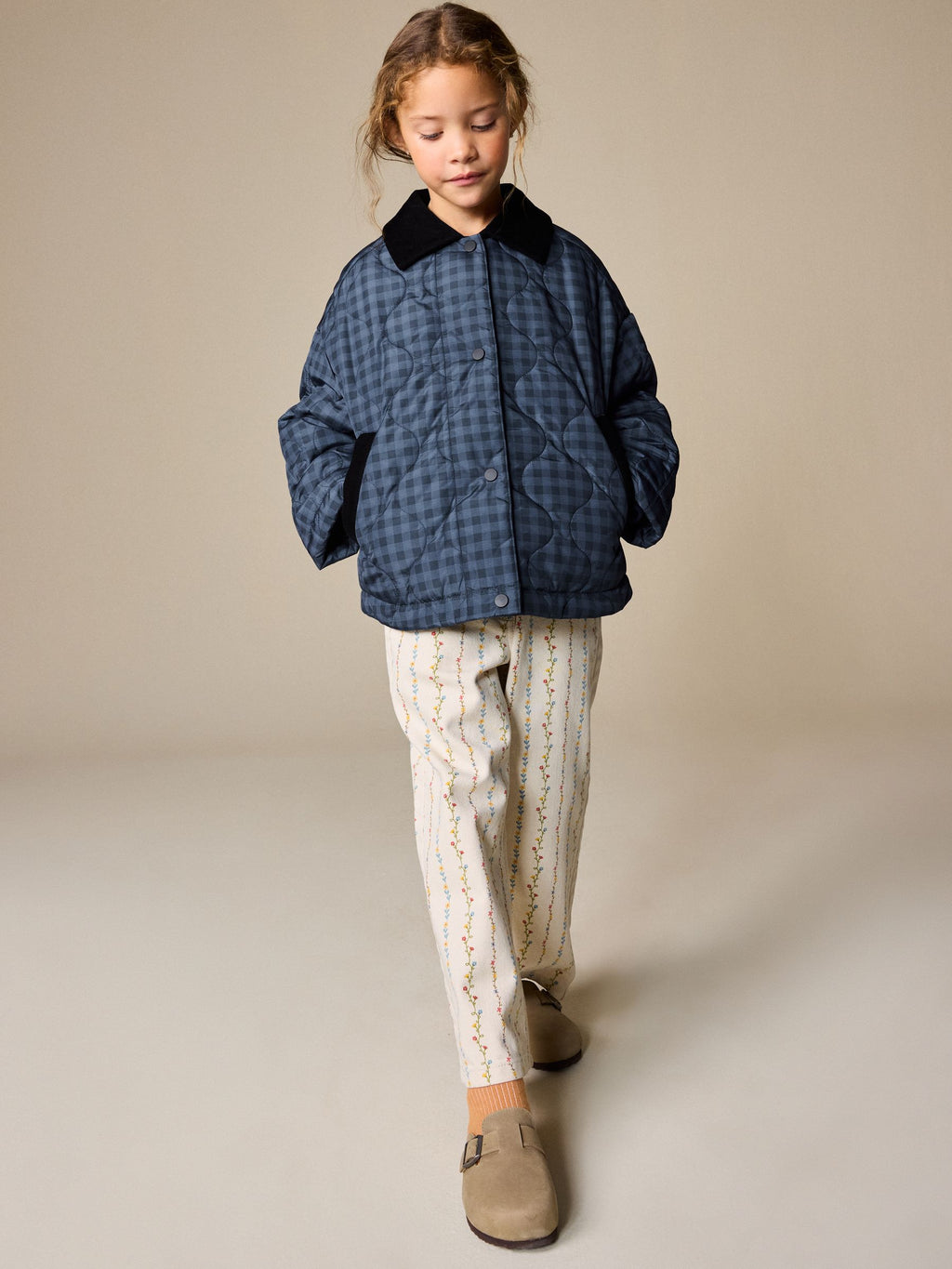 Navy Check Shower Resistant Quilted Barn Jacket (3-16yrs)