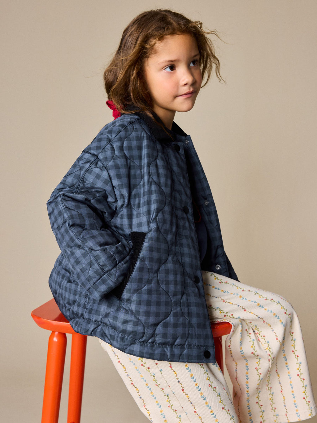 Navy Check Shower Resistant Quilted Barn Jacket (3-16yrs)