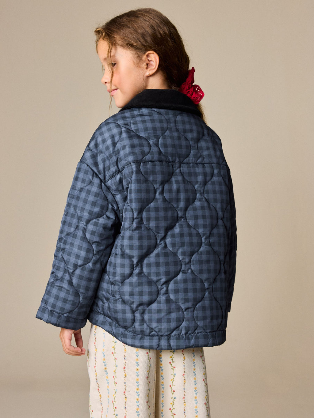 Navy Check Shower Resistant Quilted Barn Jacket (3-16yrs)