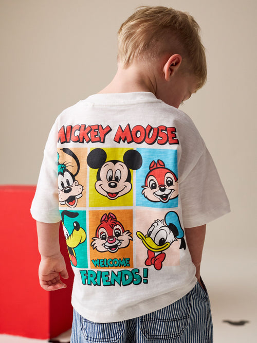 White Printed Single Mickey Mouse Short Sleeve T-Shirt (3mths-8yrs)