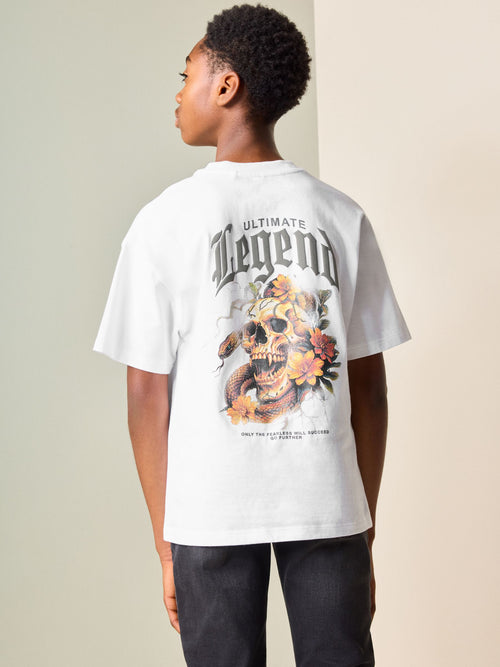 White Skull Back Print Short Sleeve Graphic T-Shirt (3-16yrs)