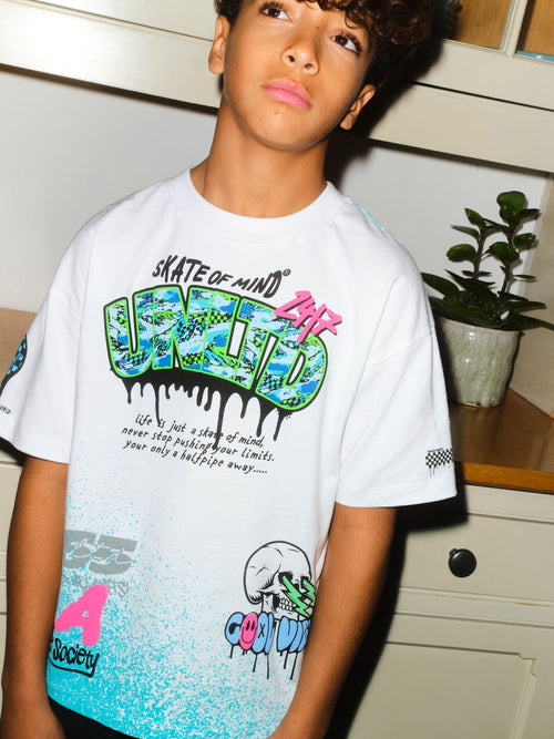 White Spray Graffiti Short Sleeve Graphic T-Shirt (3-16yrs)