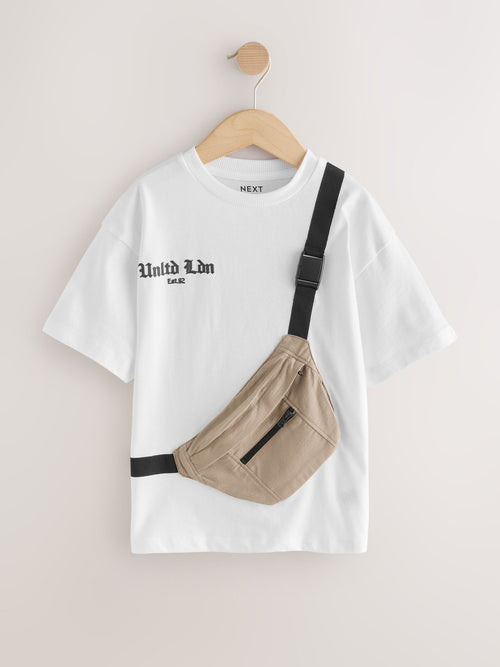 White/Cement Bag Pocket Short Sleeve T-Shirt (3-16yrs)