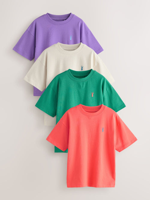 Green/Ecru/Coral/Purple Short Sleeve Stag Embroidered T-Shirts 4 Pack (3-16yrs)