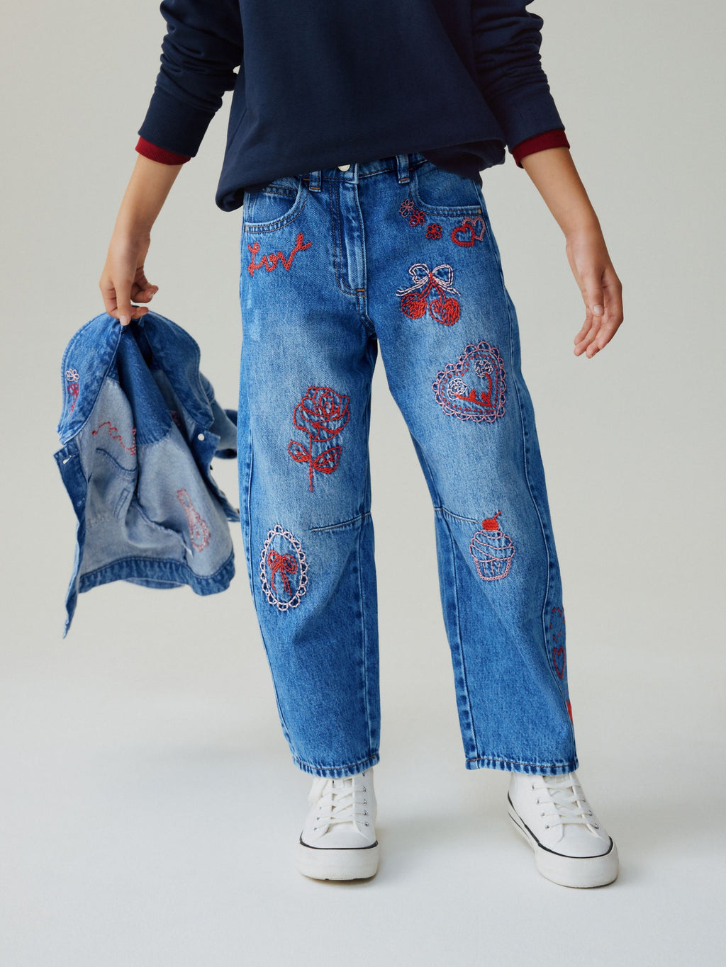 Mid Blue Embroidered Barrel Jeans (3-16yrs)