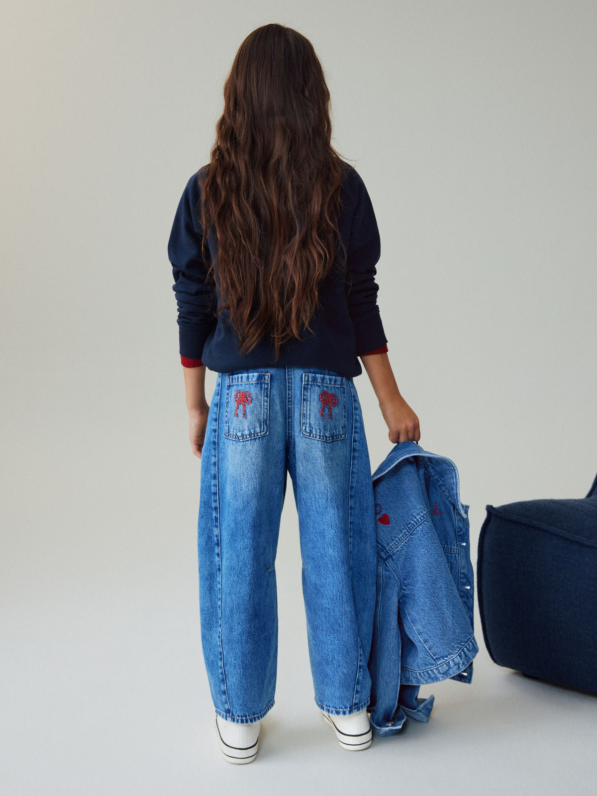 Mid Blue Embroidered Barrel Jeans (3-16yrs)