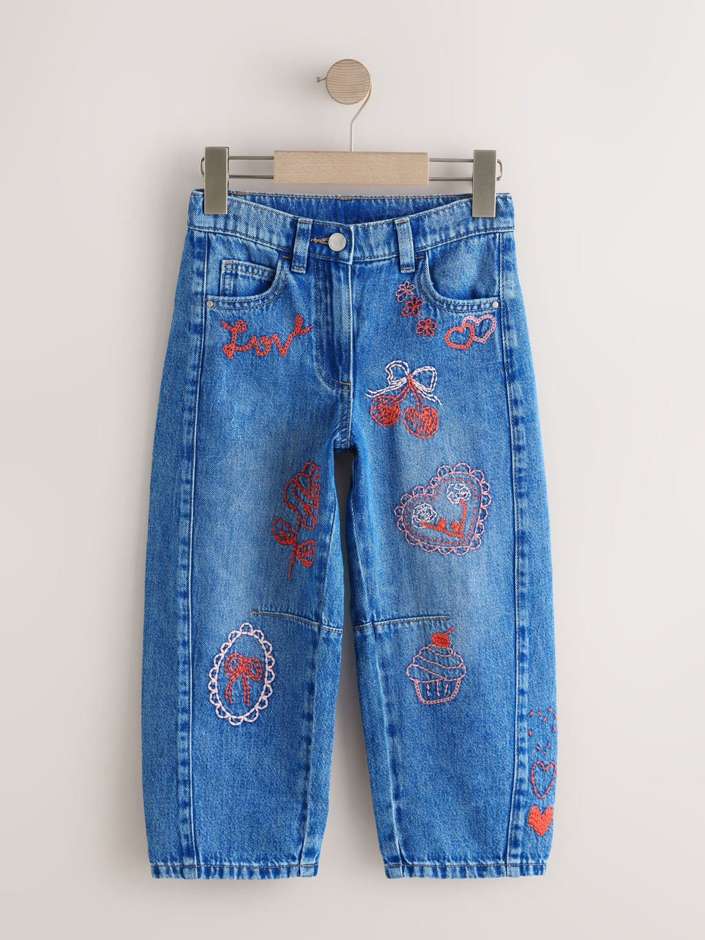 Mid Blue Embroidered Barrel Jeans (3-16yrs)