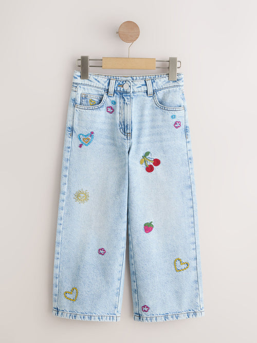Light Blue Denim Embroidered Wide Leg Jeans (3-16yrs)