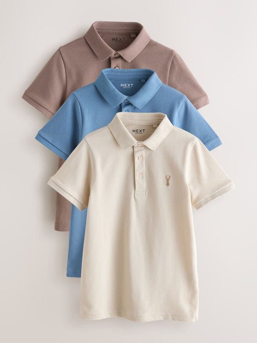 Blue/Mink/Cement Short Sleeve Polo Shirts 3 Pack (3-16yrs)