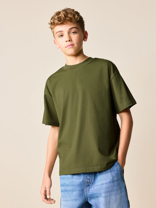 Dark Khaki Green Oversized Fit Short Sleeve T-Shirt (3-16yrs)