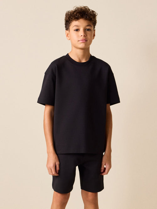 Black Relaxed Fit Heavyweight T-Shirt and Shorts Set (3-16yrs)