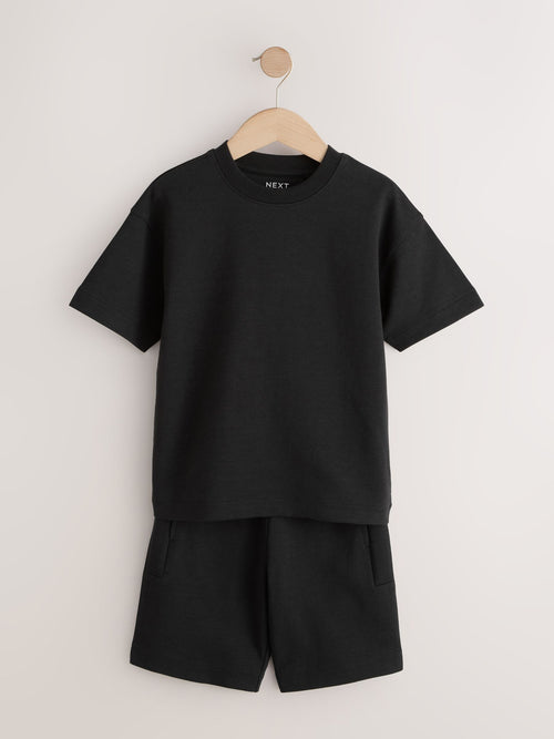 Black Relaxed Fit Heavyweight T-Shirt and Shorts Set (3-16yrs)