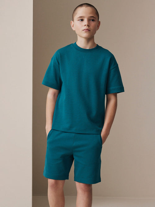 Teal Blue Relaxed Fit Heavyweight T-Shirt and Shorts Set (3-16yrs)