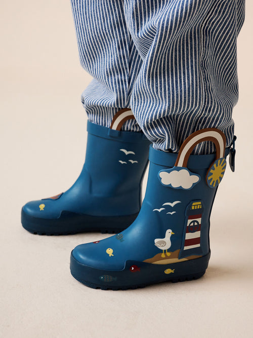 Blue Beach Handle Pull On Wellies