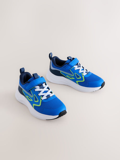 Blue/Lime Standard Fit (F) Touch Fastening Elastic Lace Sporty Trainers