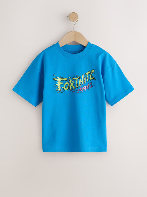Blue Back Print Fortnite Print Short Sleeved T-Shirt (4-16yrs)